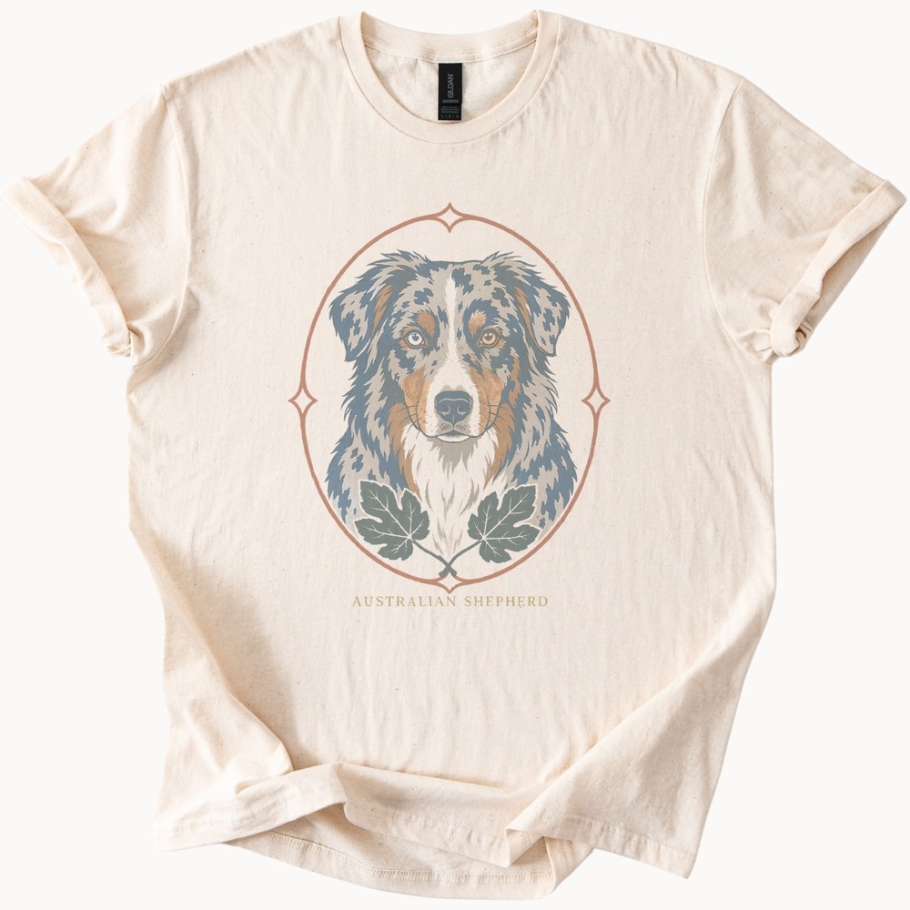 Australian Shepherd Graphic Tee Vintage Style Dog Portrait Art